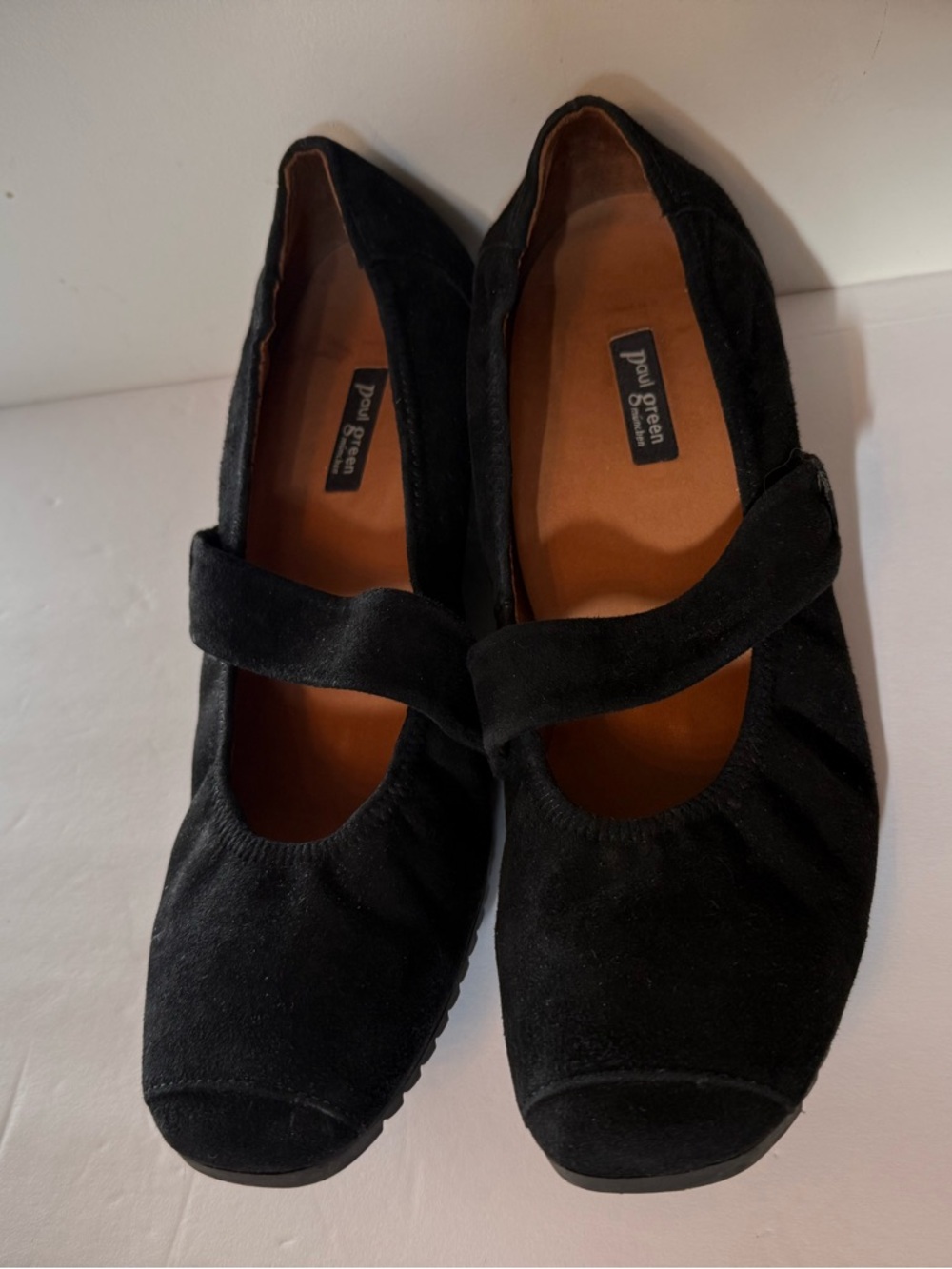PAUL GREEN SHOES HEELS WEDGE MARY JANES BLACK SUEDE LEATHER STRAP Size 9.5 US